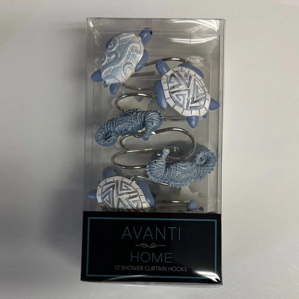 Turtle and Seahorse Shower hooks by Avanti Home. Set of 12. Blue. New in package